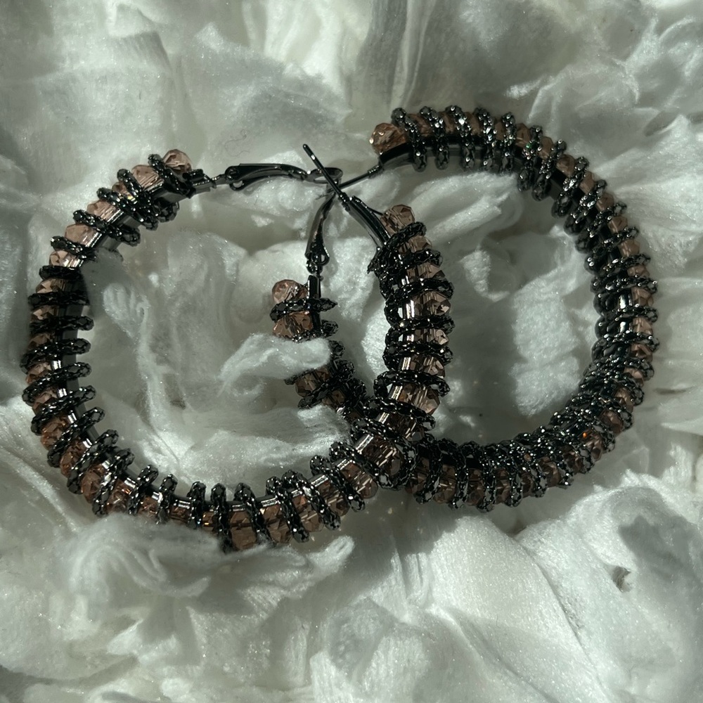 Chained wrapped, Jewel Hoop Statement Earrings